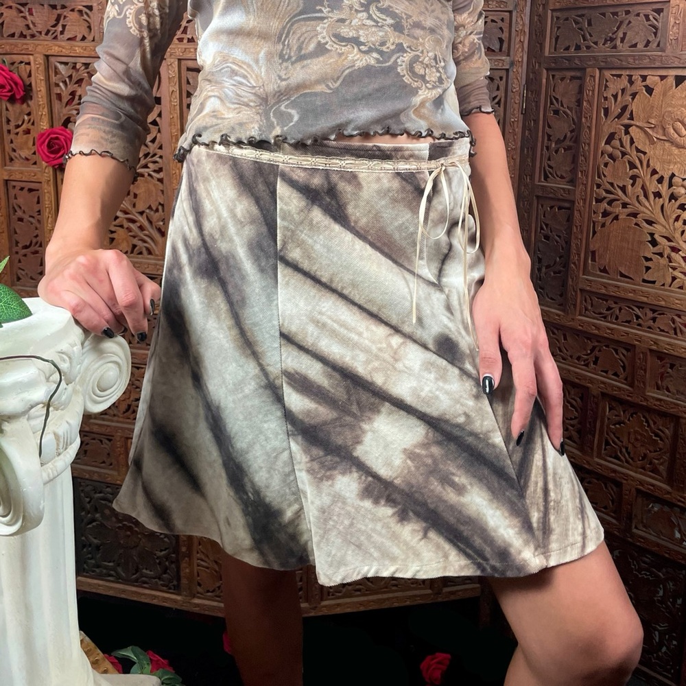 90s Versace Jeans Couture Ice Dyed Brown Bengal Striped Corduroy A-Line Skirt